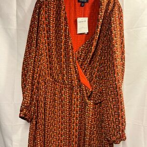 Lands' End Red and Orange Long Sleeve Dress
